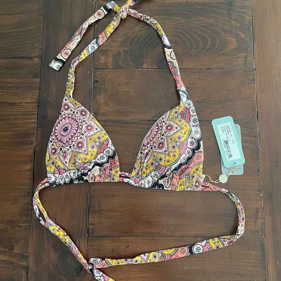 NWT Luli Fama Triangle Halter Bikini Top- Alhambra Coral size Medium - Picture 1 of 5
